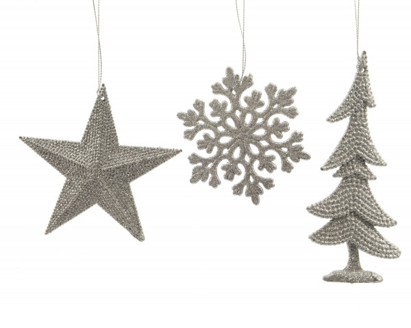 Christbaumschmuck Hänger GLITTER silber